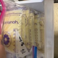 Fresh, healthy breast milk available — 1 month postpartum with a strong oversupply.